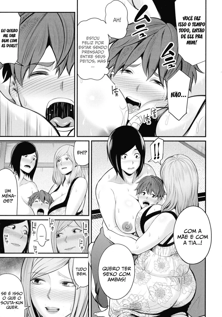 Suruba com mãe e tia tetudas – Doujinshi Hentai – Completo