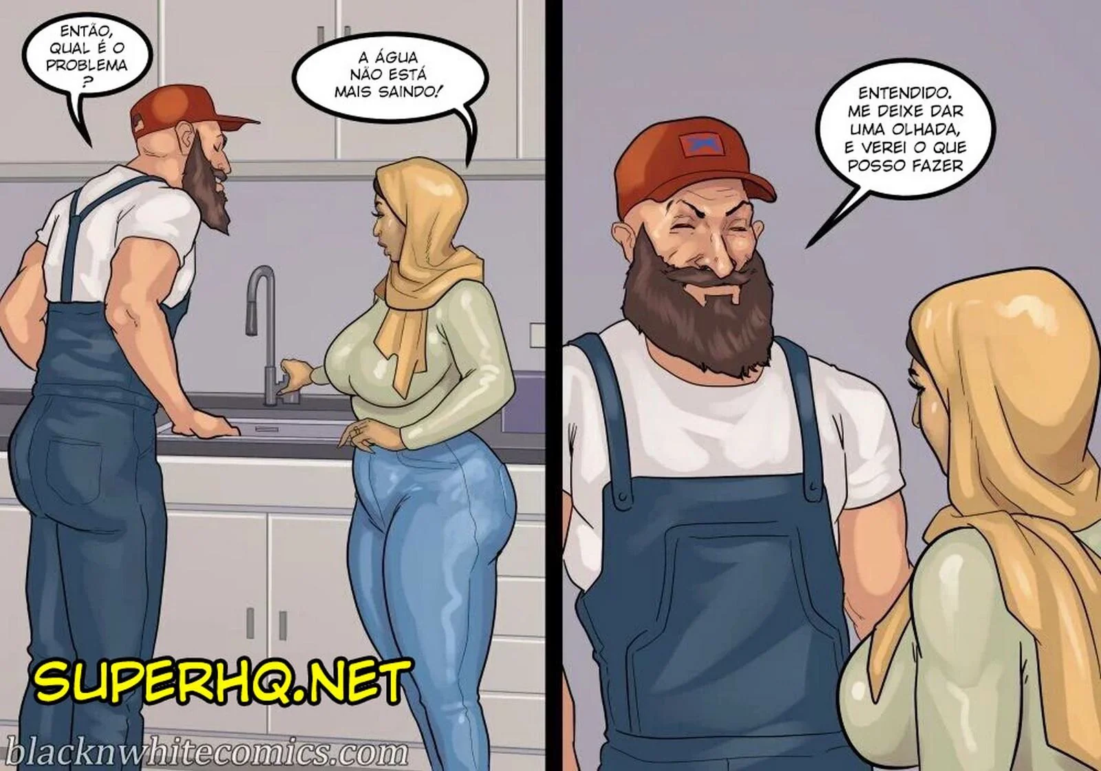 A Danada Negona Madura Safada Não Resistiu à Pica do Encanador - Hentai Interracial em HQ Brasileiro