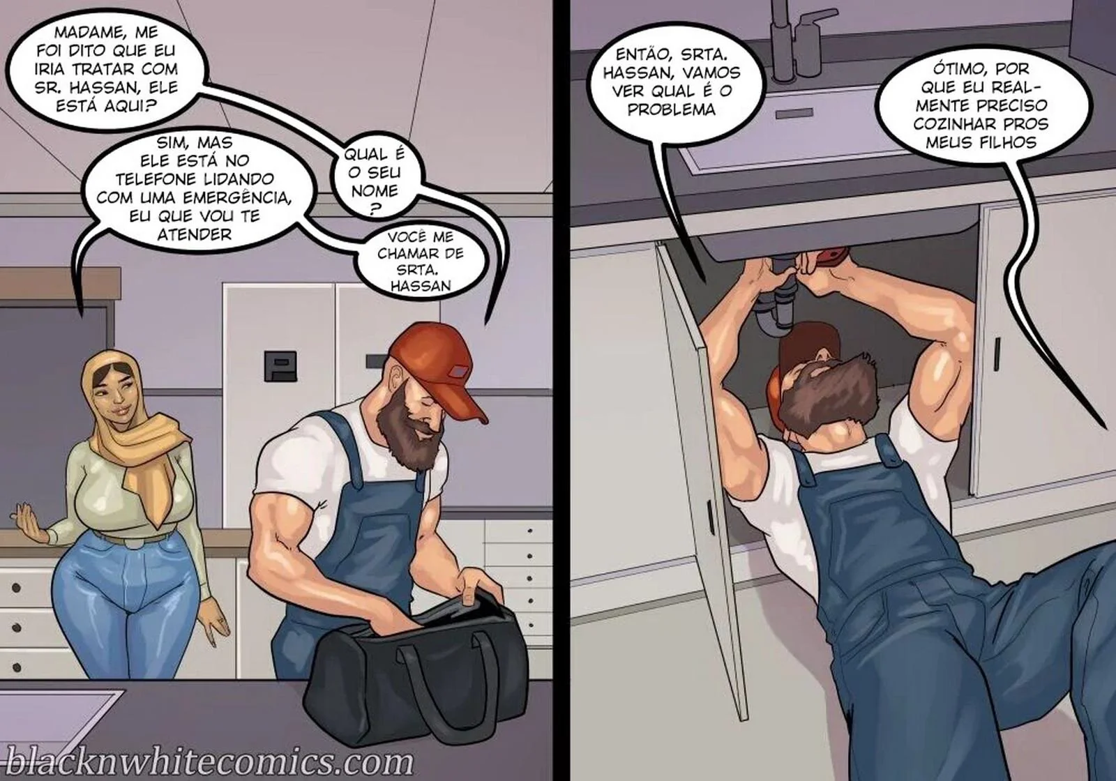 A Danada Negona Madura Safada Não Resistiu à Pica do Encanador - Hentai Interracial em HQ Brasileiro