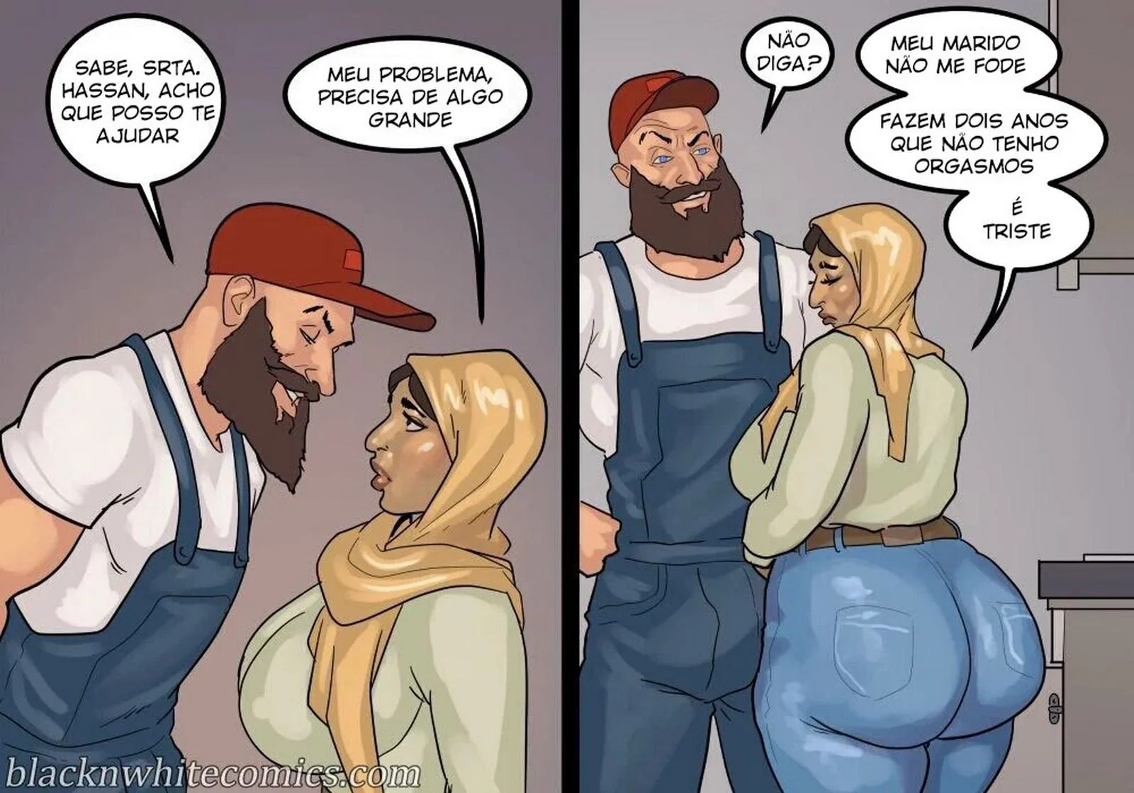 A Danada Negona Madura Safada Não Resistiu à Pica do Encanador - Hentai Interracial em HQ Brasileiro