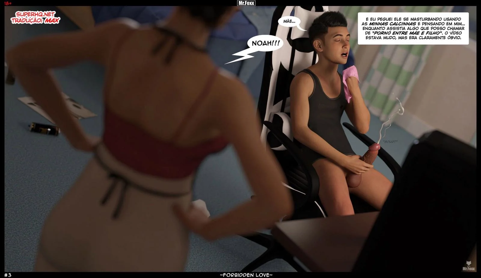 A Dona de Casa Piranha: Flagrou o Filho na Punheta e Liberou a Buceta - Hentai Incesto em HQ Brasileiro