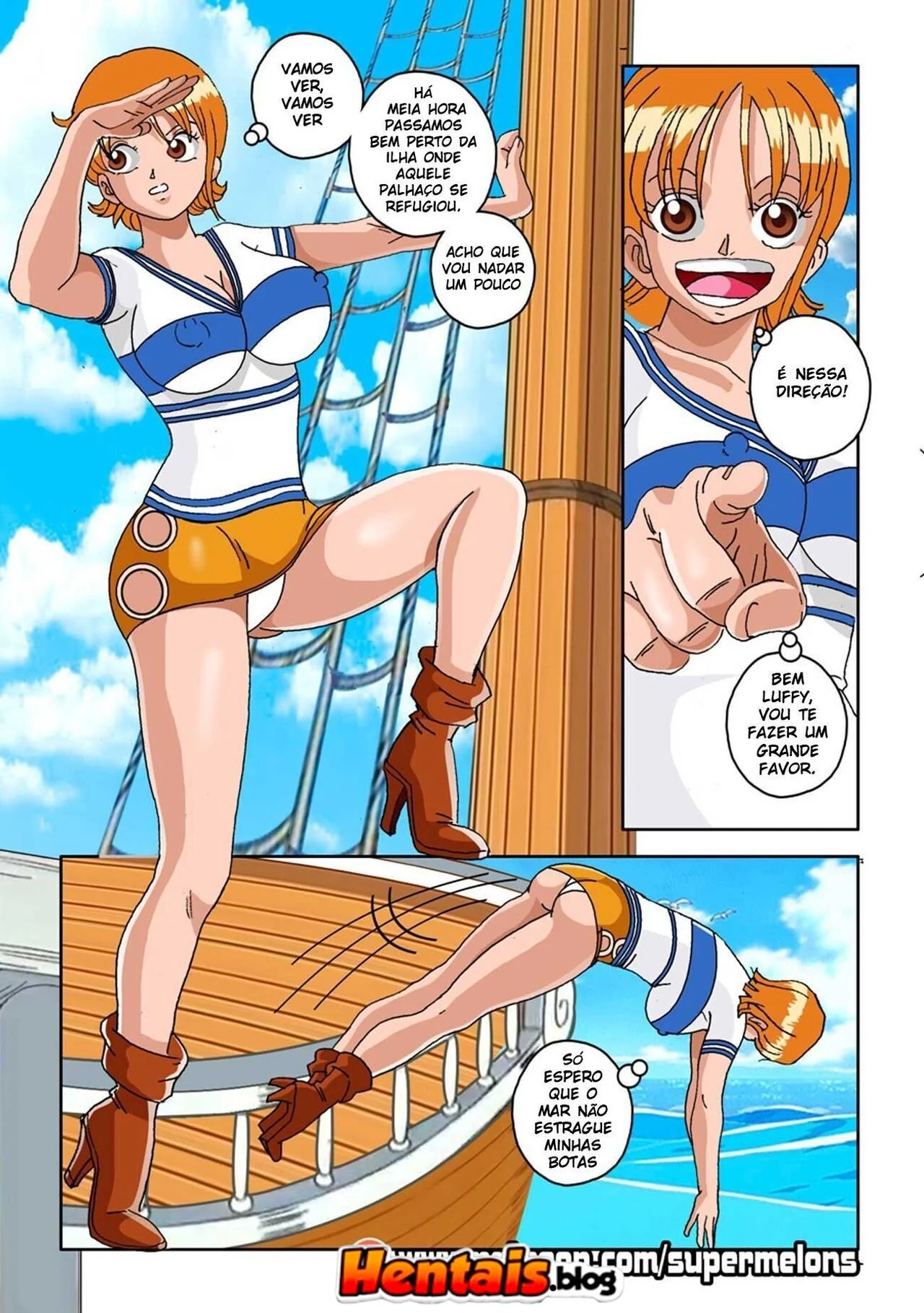 A Pica Murcha do Luffy - Nami Piranha Quer Levar Rola, Mas Fica na Vontade - HQ Hentai Brasileiro