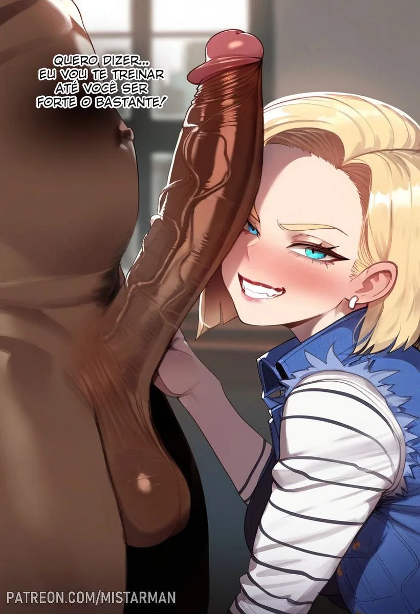 Android 18 traindo o Kuririn com um amante negro de pirocão em manga hentai HQ Brasileiro
