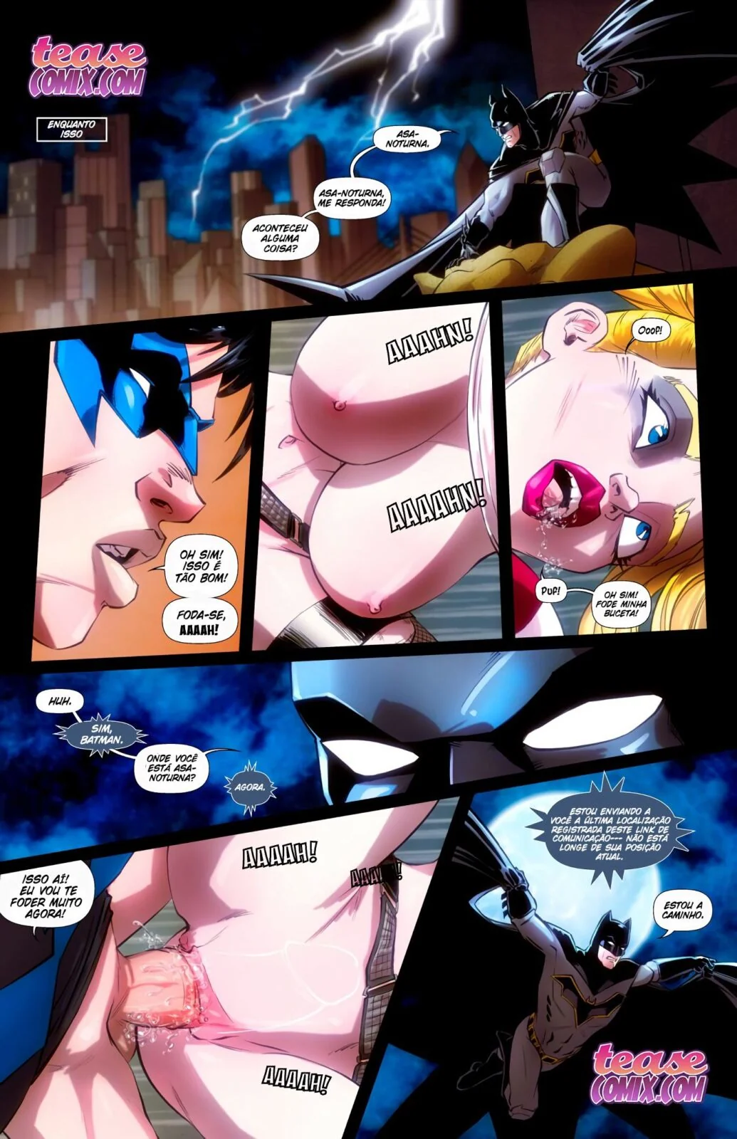 Arlequina Piranha Fodida pelo Asa Noturna em HQ Porno Brasileiro