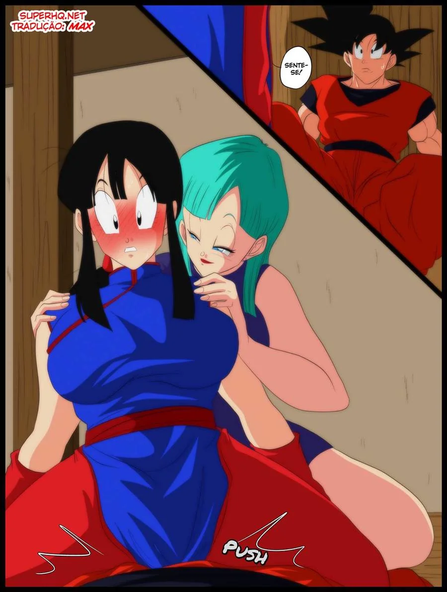 Bulma ensina sacanagem para Goku e Chichi em Hentai HQ Brasileiro