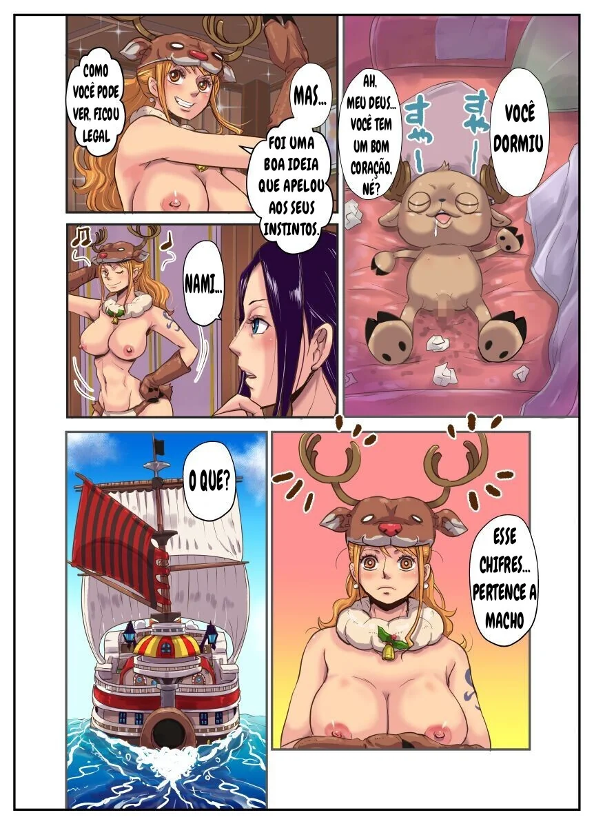 Chopper no Cio: Piranha Nami e Nico Robin Aliviam sua Piroca em One Piece Hentai HQ Brasileiro