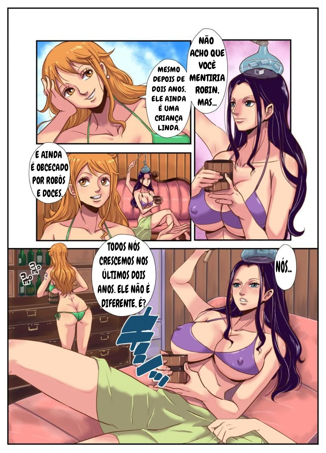 Chopper no Cio: Piranha Nami e Nico Robin Aliviam sua Piroca em One Piece Hentai HQ Brasileiro