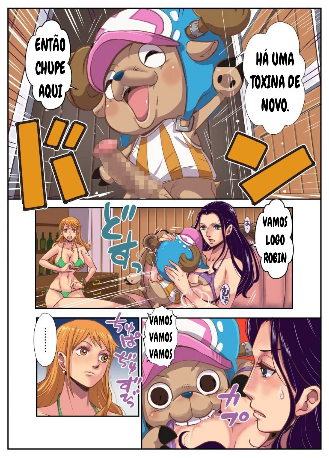 Chopper no Cio: Piranha Nami e Nico Robin Aliviam sua Piroca em One Piece Hentai HQ Brasileiro
