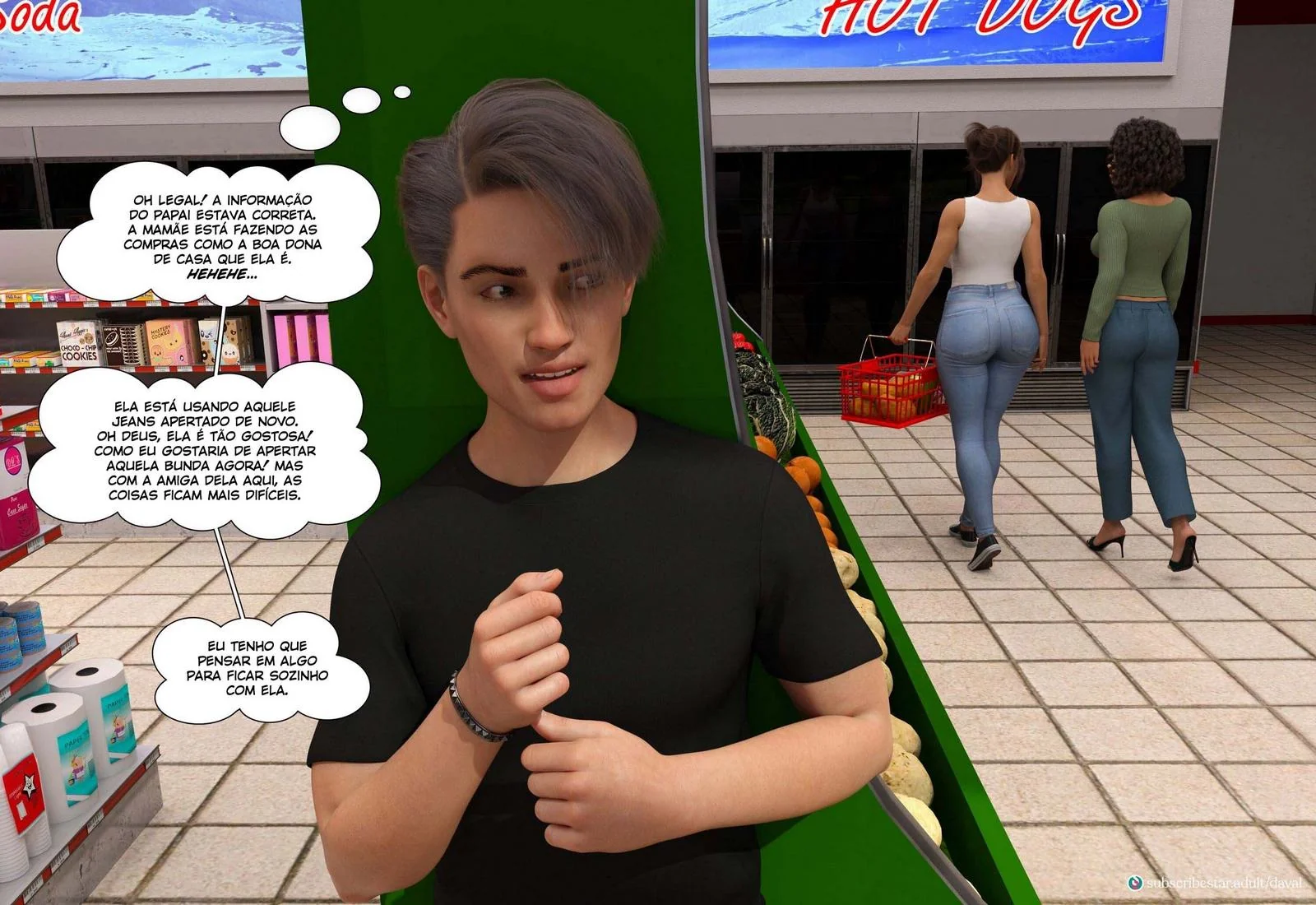 Daniel não consegue resistir ao bucetão da mamãe em hentai HQ Brasileiro