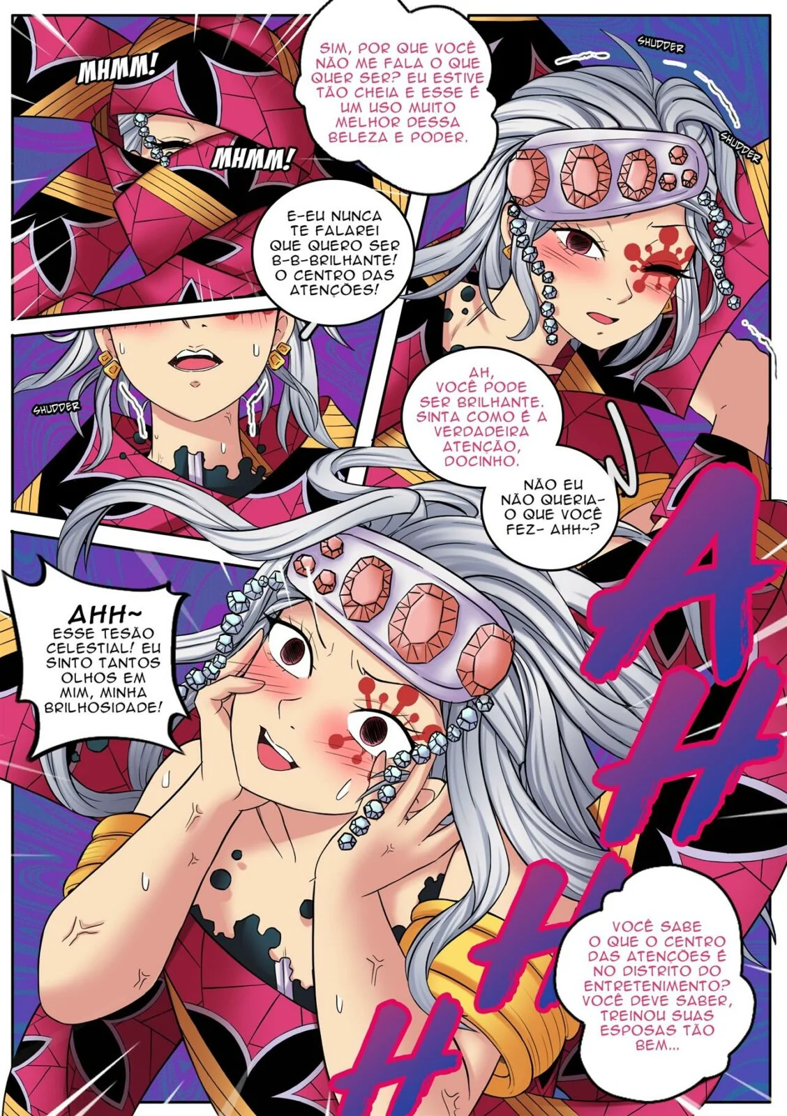 Demon Slayer: O Distrito da Luz Vermelha - Uzui se transforma em futa para a piranha Daki e precisa de uma piroca. Em HQ Brasileiro