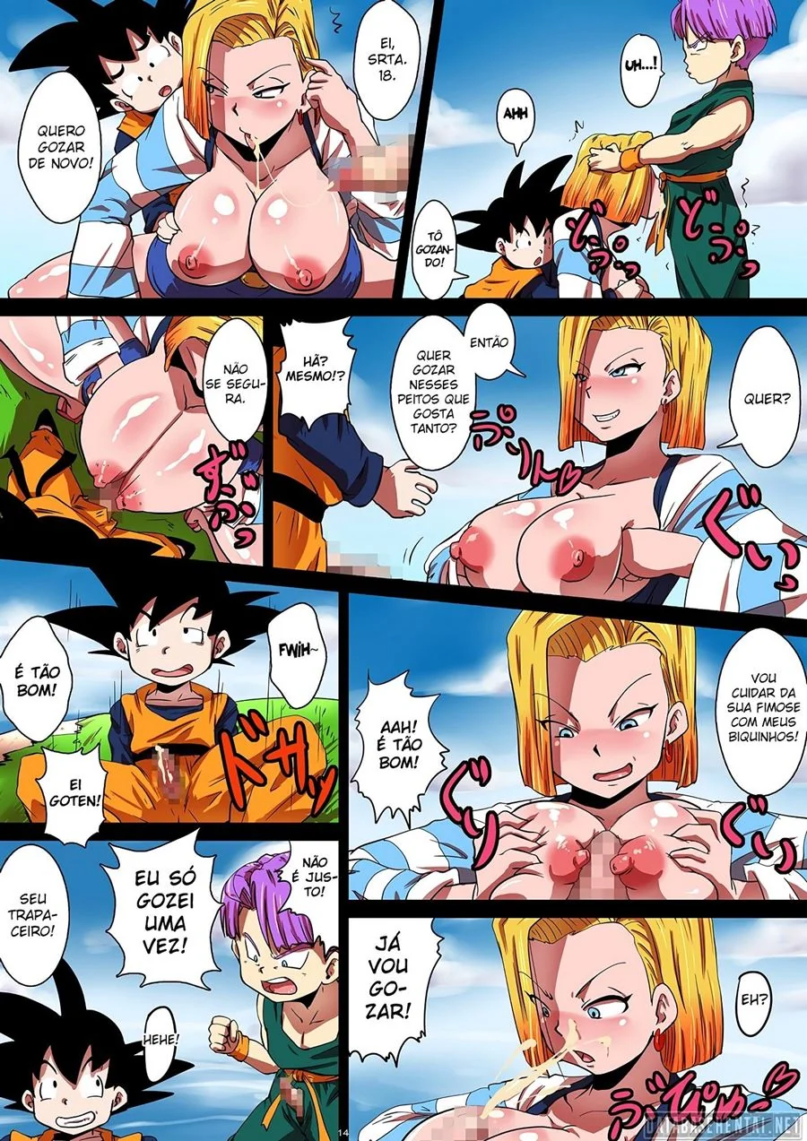 Dragon Ball Hentai: Androide 18 Piranha Fodida por Goten e Trunks em HQ Brasileiro