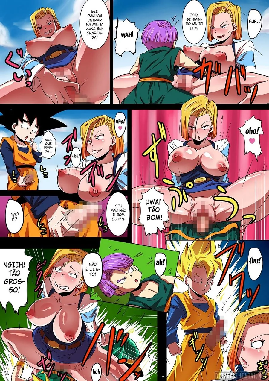 Dragon Ball Hentai: Androide 18 Piranha Fodida por Goten e Trunks em HQ Brasileiro