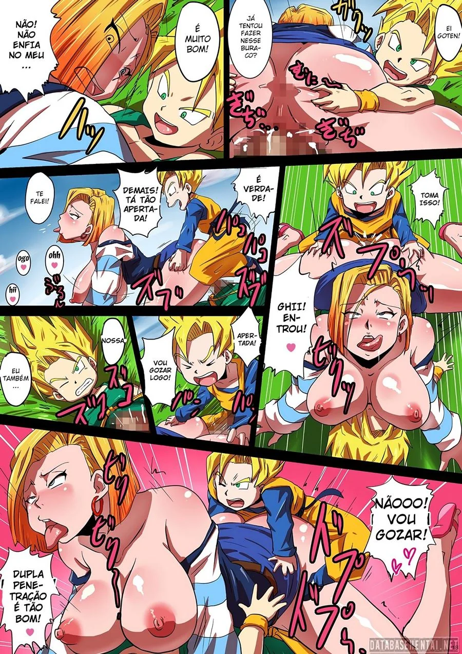 Dragon Ball Hentai: Androide 18 Piranha Fodida por Goten e Trunks em HQ Brasileiro