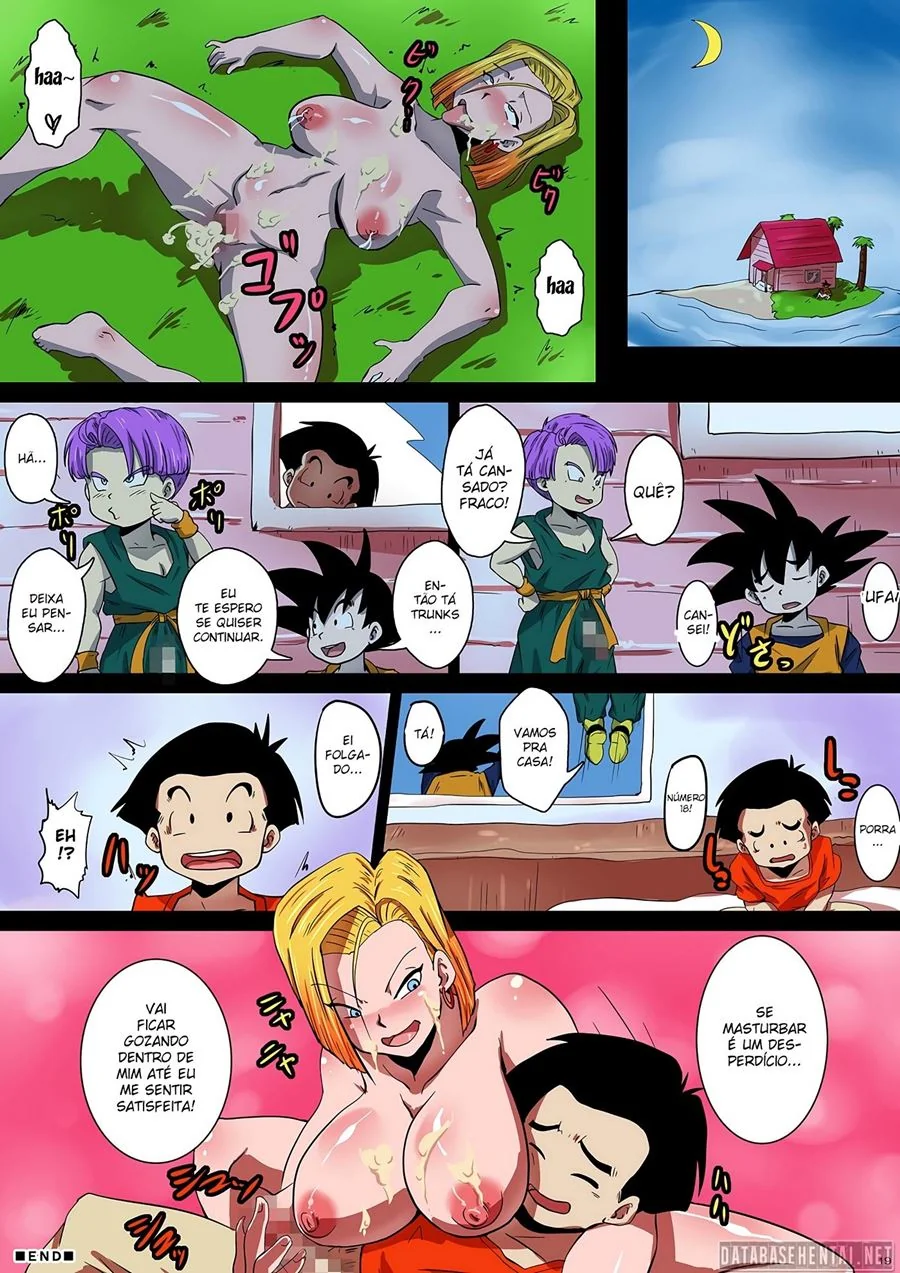 Dragon Ball Hentai: Androide 18 Piranha Fodida por Goten e Trunks em HQ Brasileiro