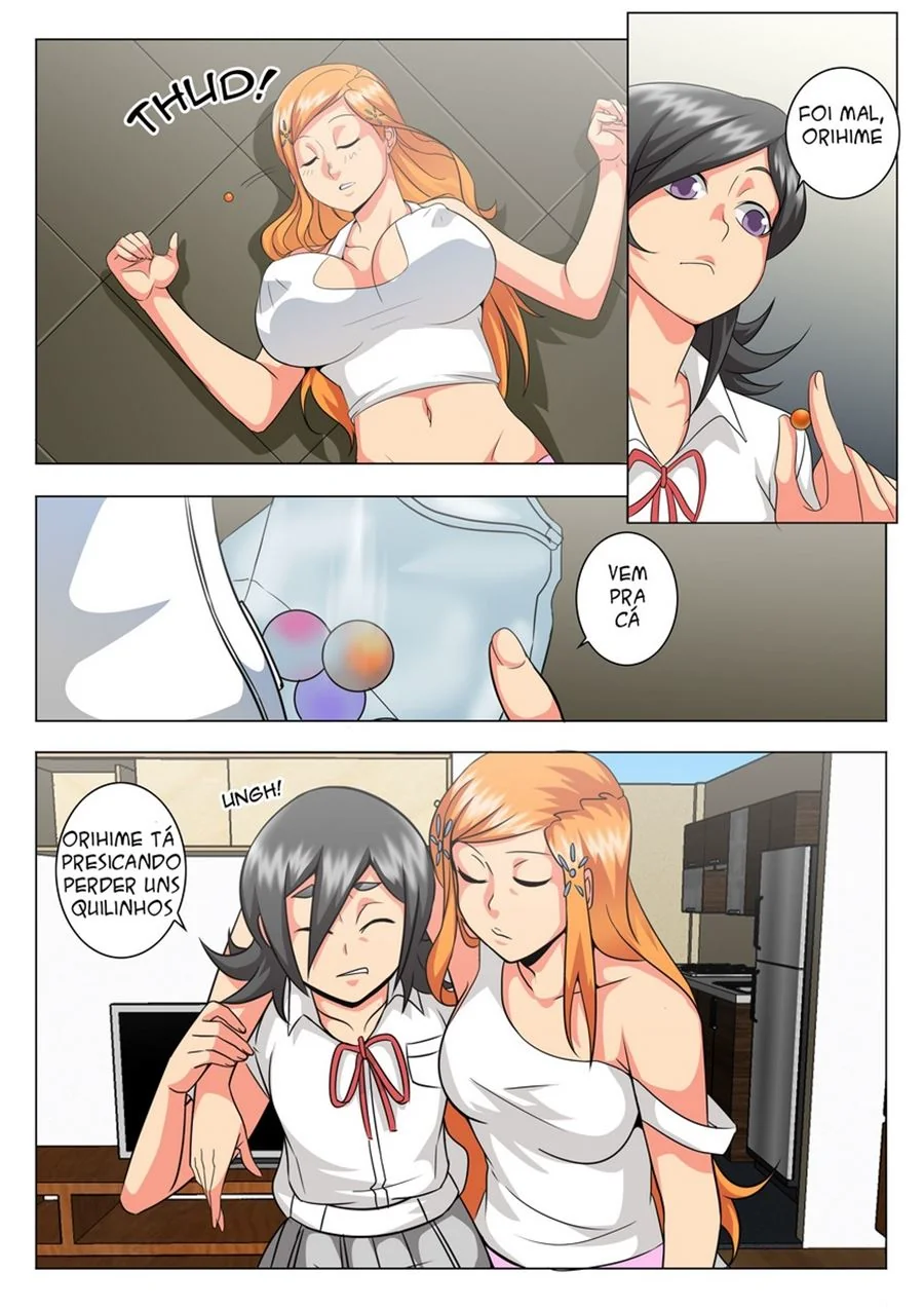 Kon se dando bem com Orihime e Ichigo em Bleach A What If Story Cp.5 - Hentai HQ Brasileiro