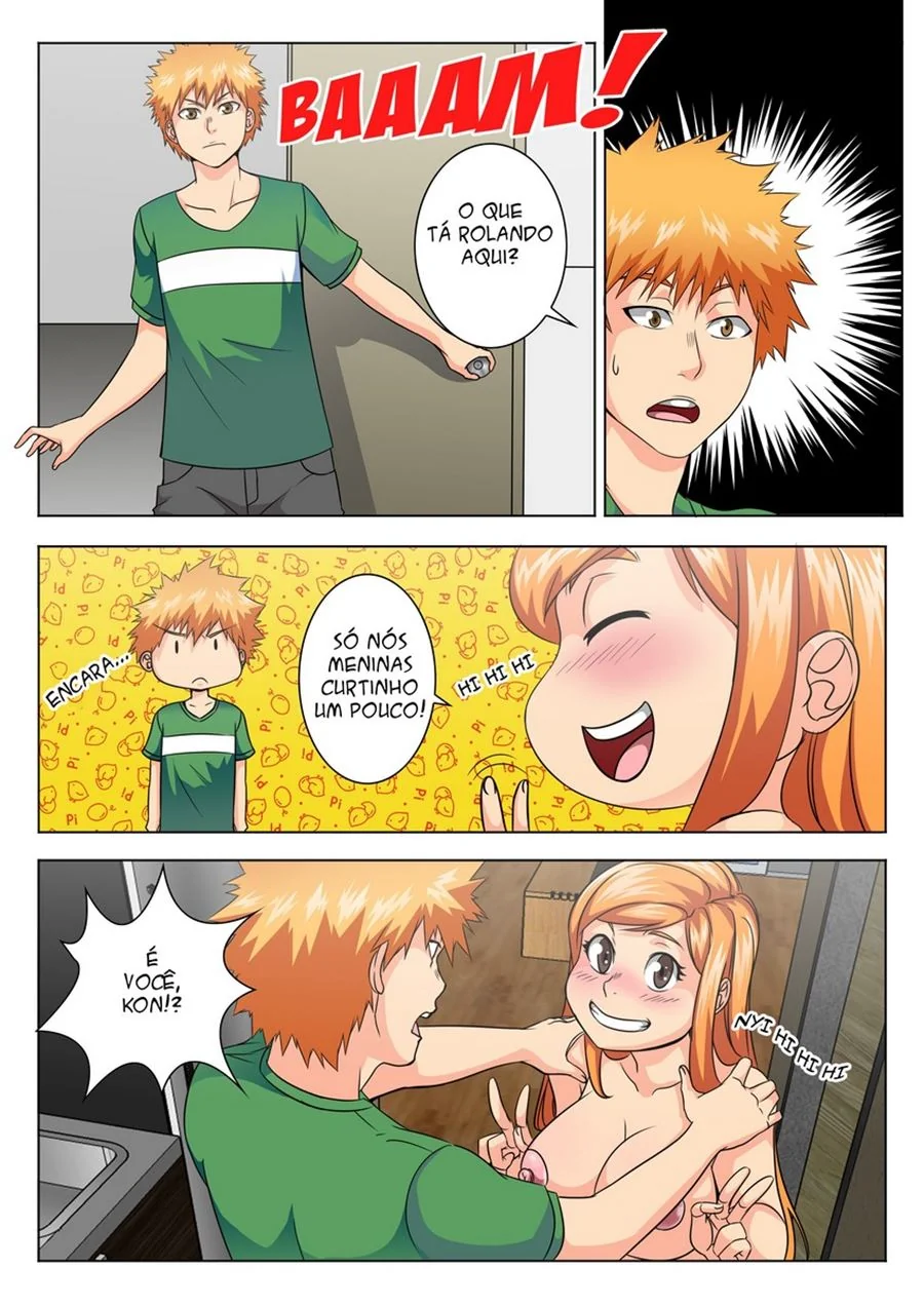 Kon se dando bem com Orihime e Ichigo em Bleach A What If Story Cp.5 - Hentai HQ Brasileiro