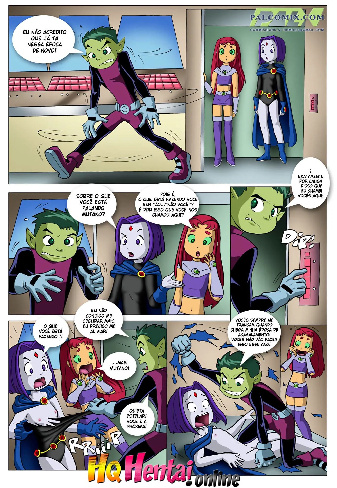 Mutano em época de acasalamento fode Ravena e Estelar em hentai HQ Brasileiro