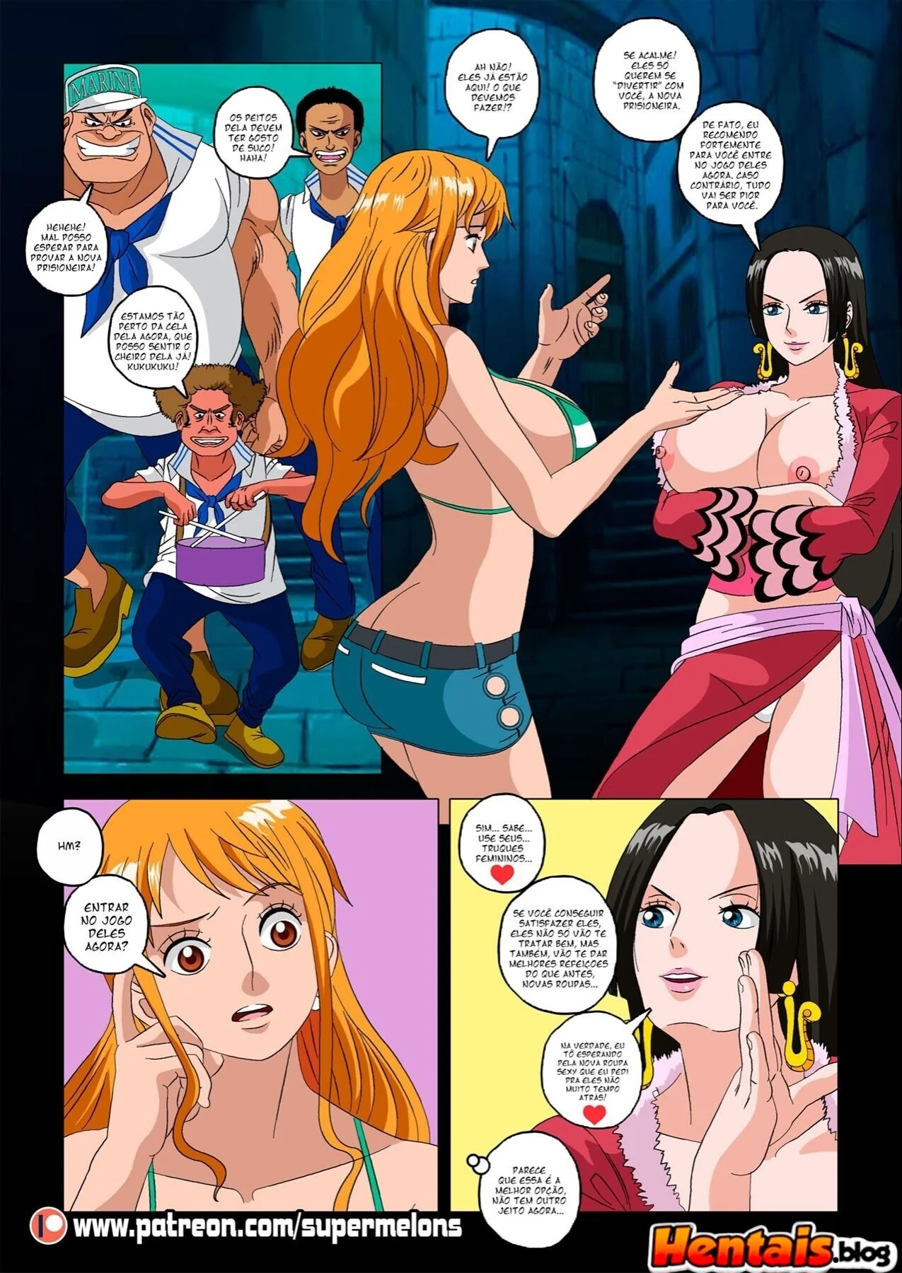 Nami Piranha Levando Rola dos Guardas da Marinha em HQ Brasileiro