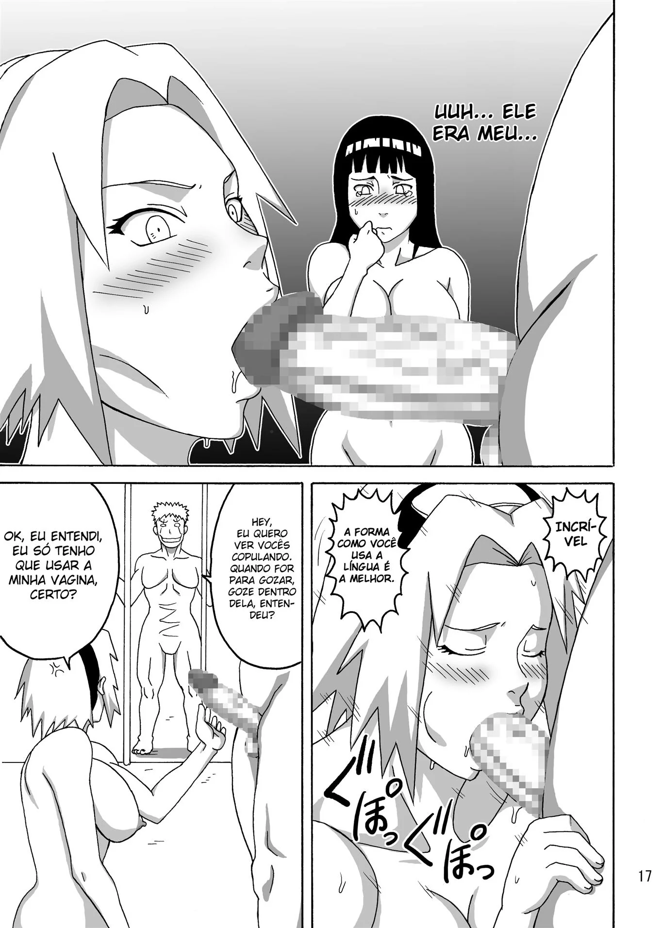 Naruto e Hinata ensinando Zetsu a foder Sakura e Tsunade na prisão em hentai HQ Brasileiro