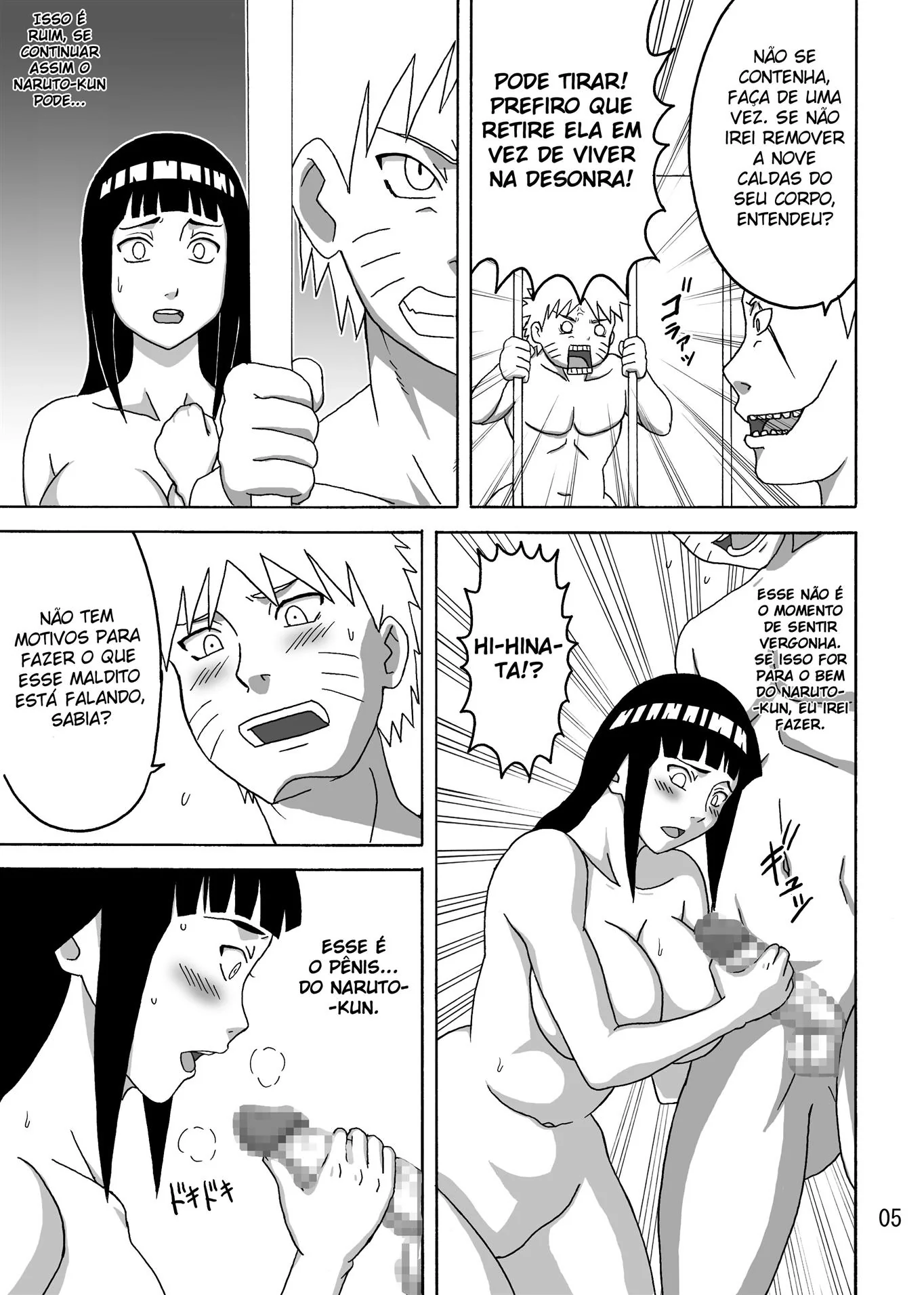 Naruto e Hinata ensinando Zetsu a foder Sakura e Tsunade na prisão em hentai HQ Brasileiro