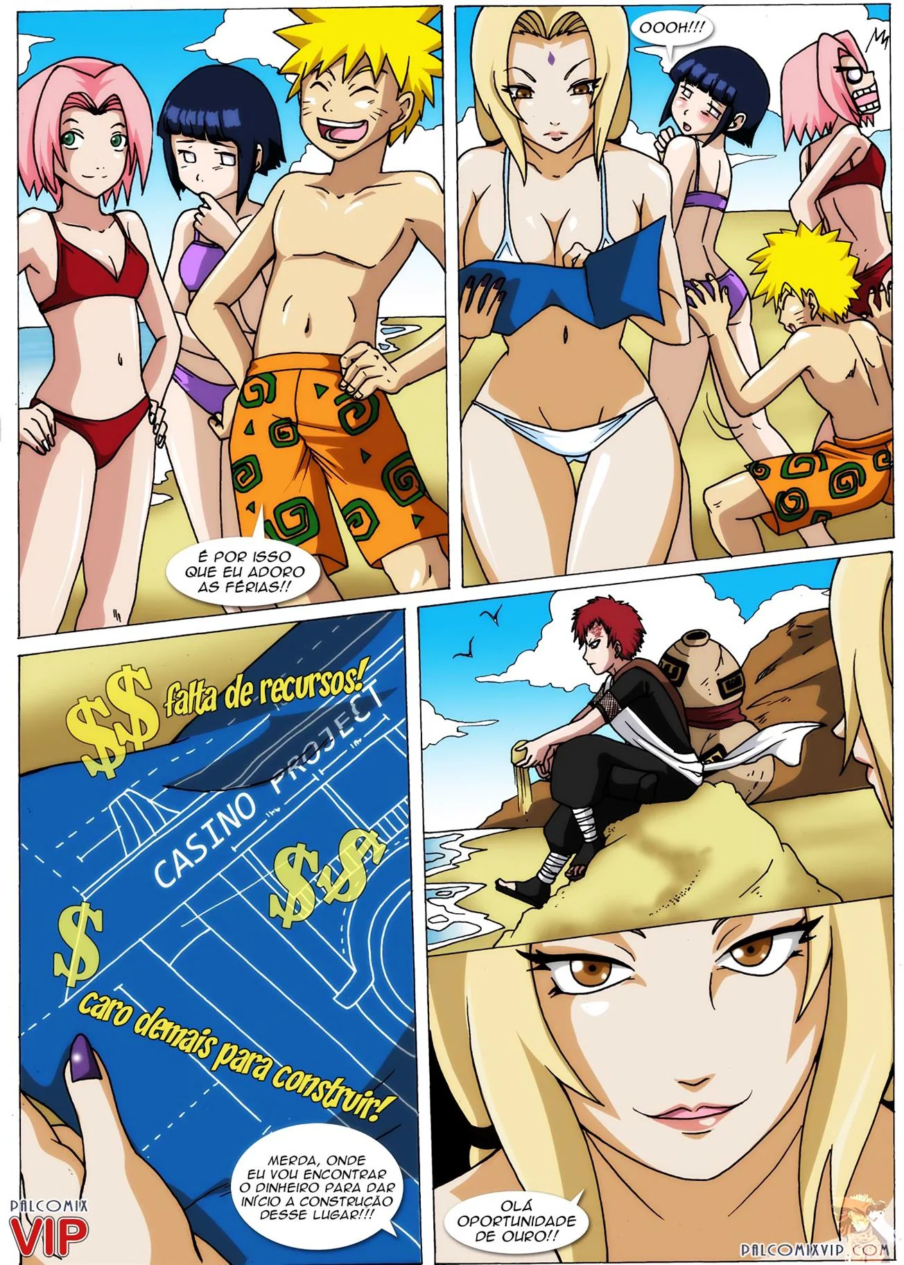 Naruto Pornô: O Grande Plano de Tsunade - Construindo o Cassino da Sacanagem na Praia" em HQ Brasileiro