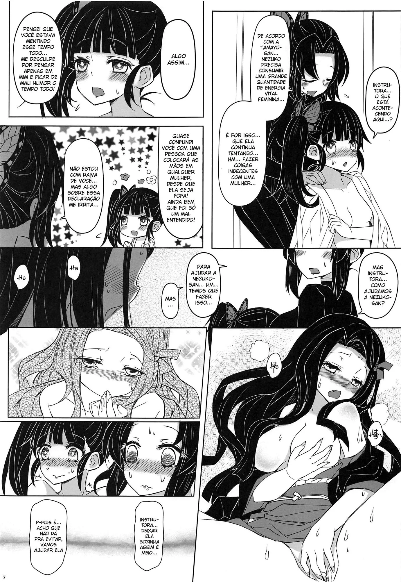Nezuko se transforma em piranha e ataca mulheres em busca de energia vital - Sexo Lésbico em Hentai HQ