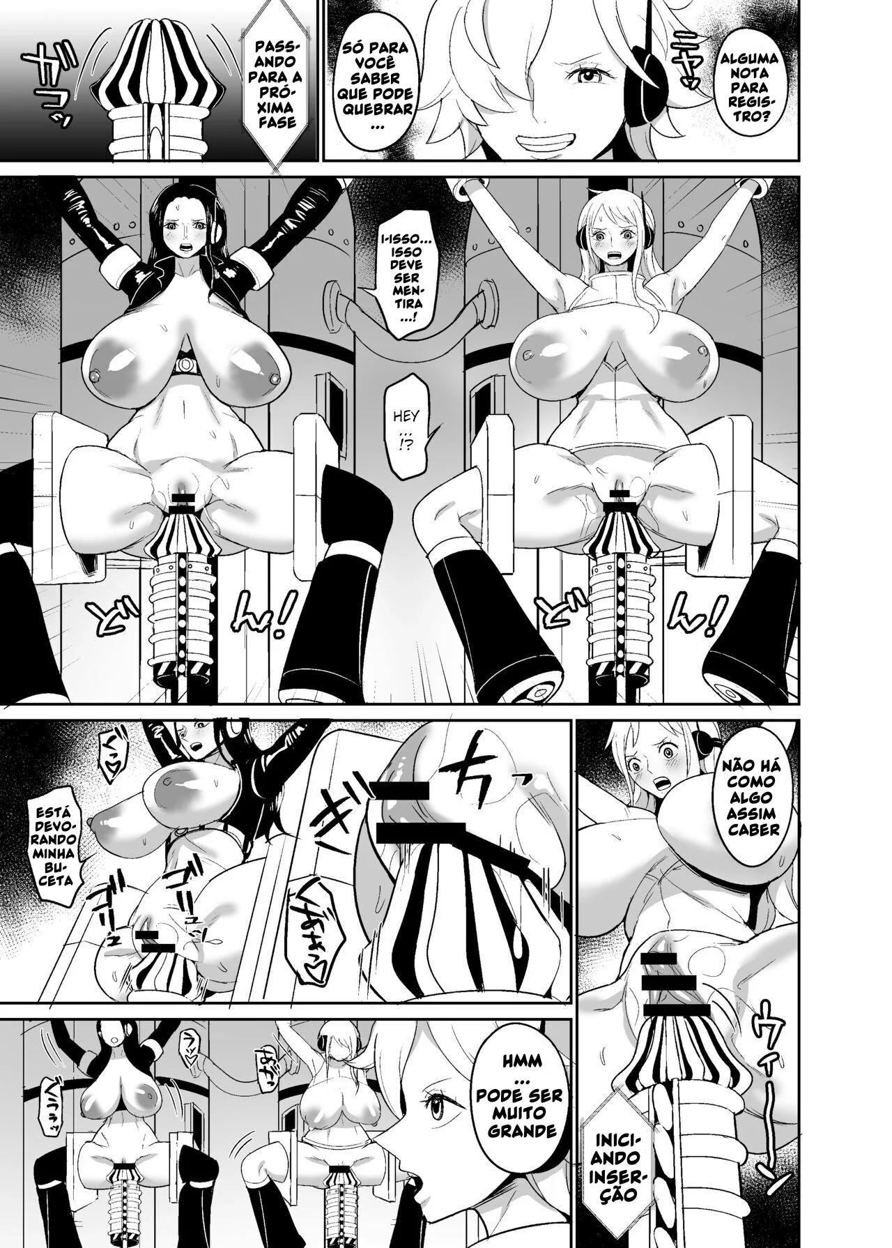 Piranhas de One Piece em Orgia na Máquina de Estupro - Nami e Nico Robin Devassas Levando Rola em HQ Brasileira de Hentai