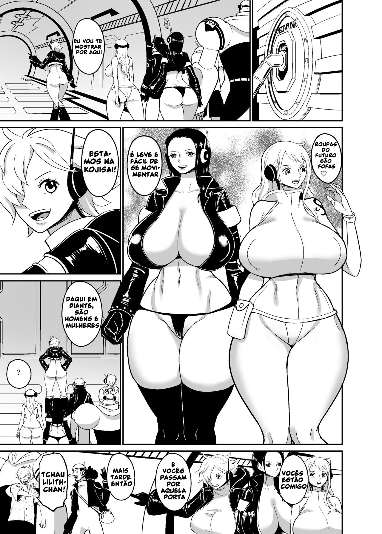 Piranhas de One Piece em Orgia na Máquina de Estupro - Nami e Nico Robin Devassas Levando Rola em HQ Brasileira de Hentai