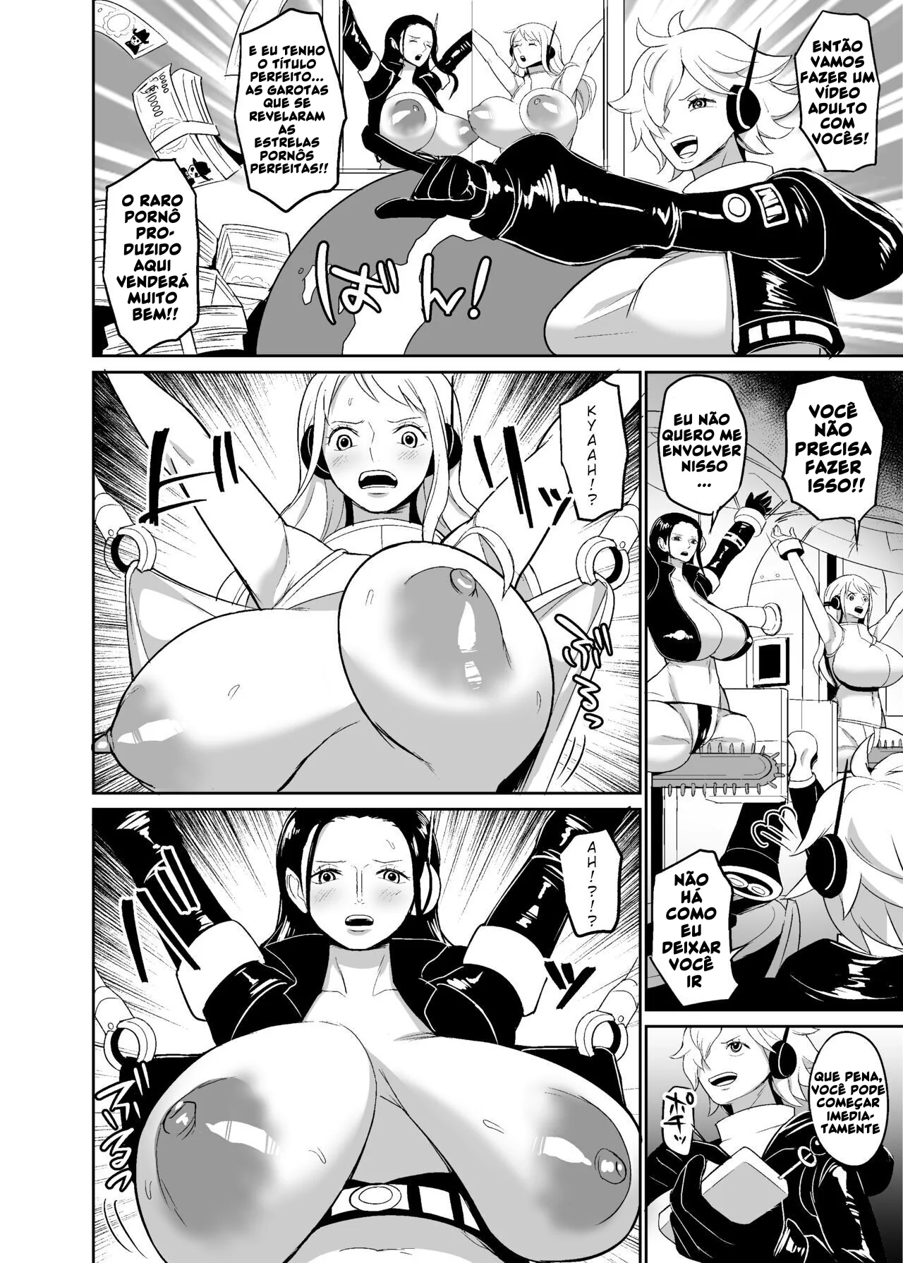 Piranhas de One Piece em Orgia na Máquina de Estupro - Nami e Nico Robin Devassas Levando Rola em HQ Brasileira de Hentai
