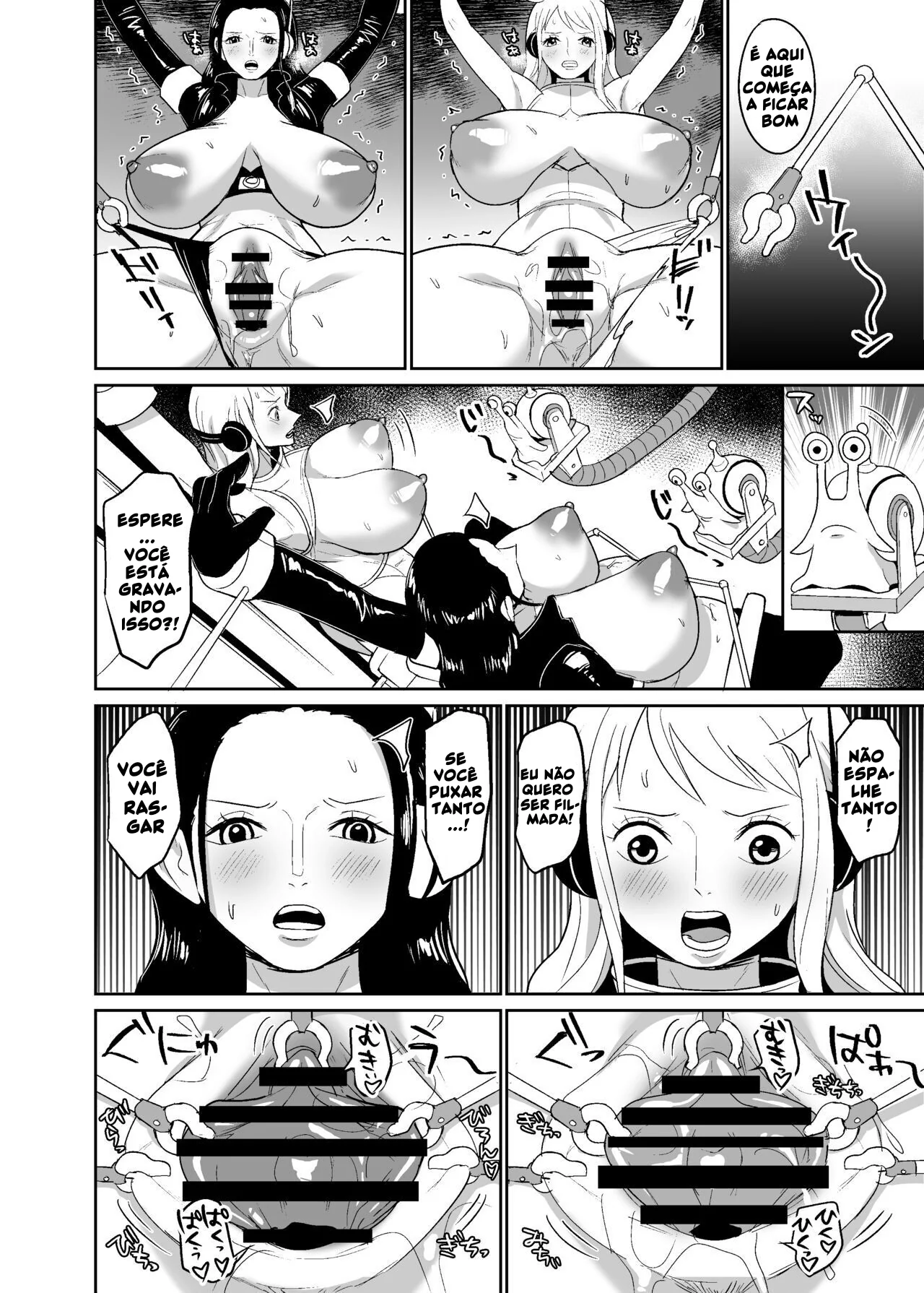 Piranhas de One Piece em Orgia na Máquina de Estupro - Nami e Nico Robin Devassas Levando Rola em HQ Brasileira de Hentai