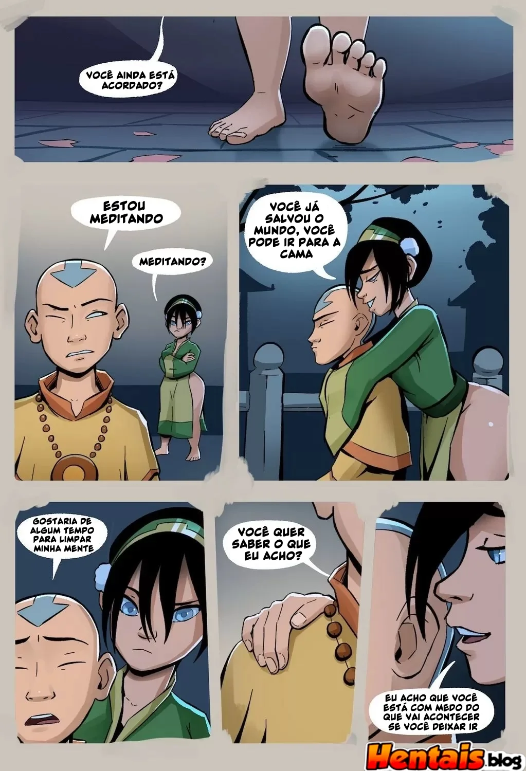 Provocando o Avatar: Toph tenta seduzir Aang durante sua meditação em Hentai HQ Brasileiro