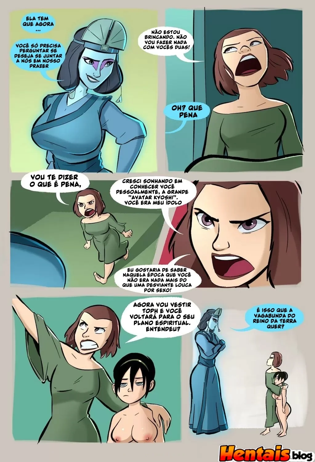 Provocando o Avatar: Toph tenta seduzir Aang durante sua meditação em Hentai HQ Brasileiro