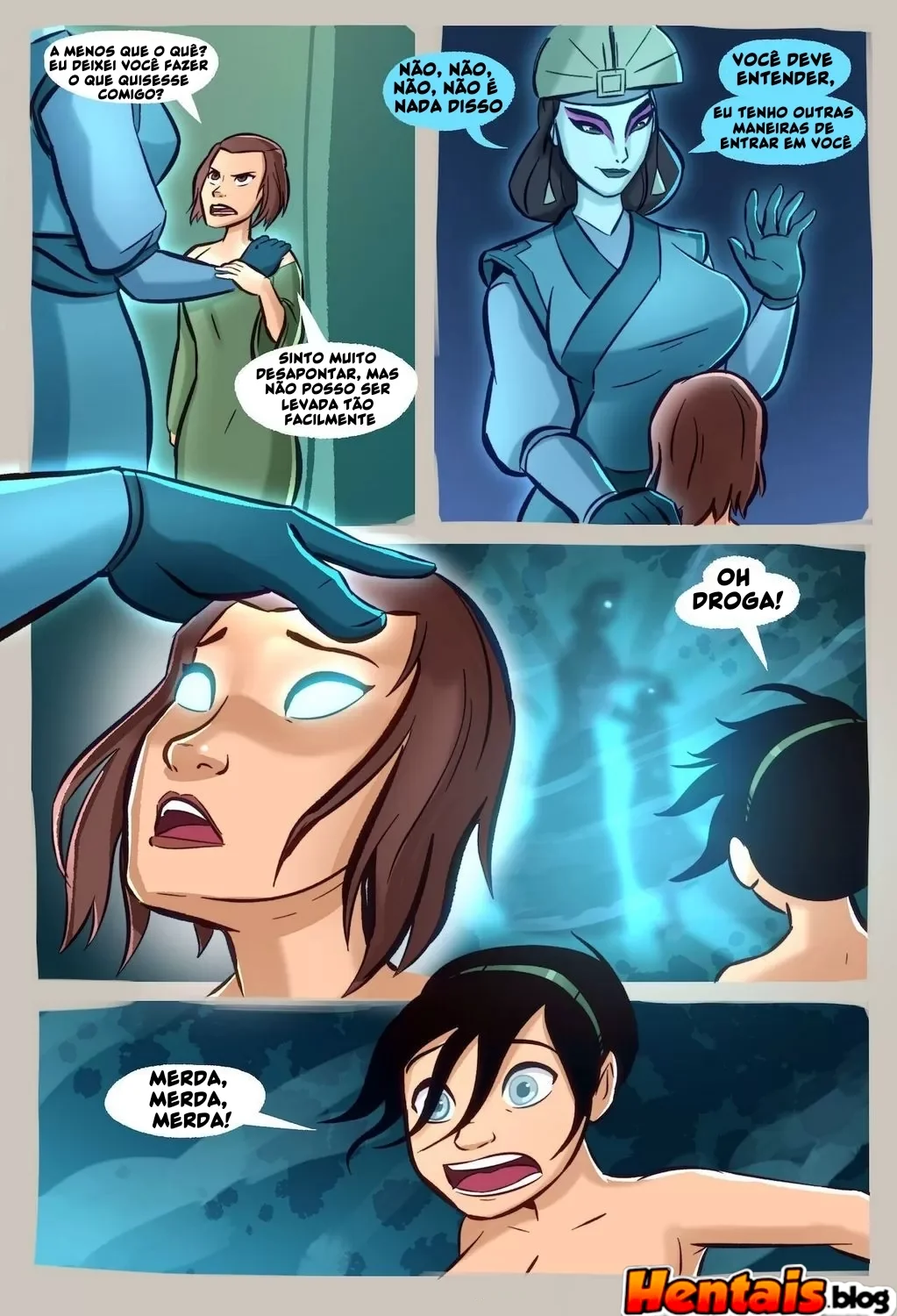 Provocando o Avatar: Toph tenta seduzir Aang durante sua meditação em Hentai HQ Brasileiro