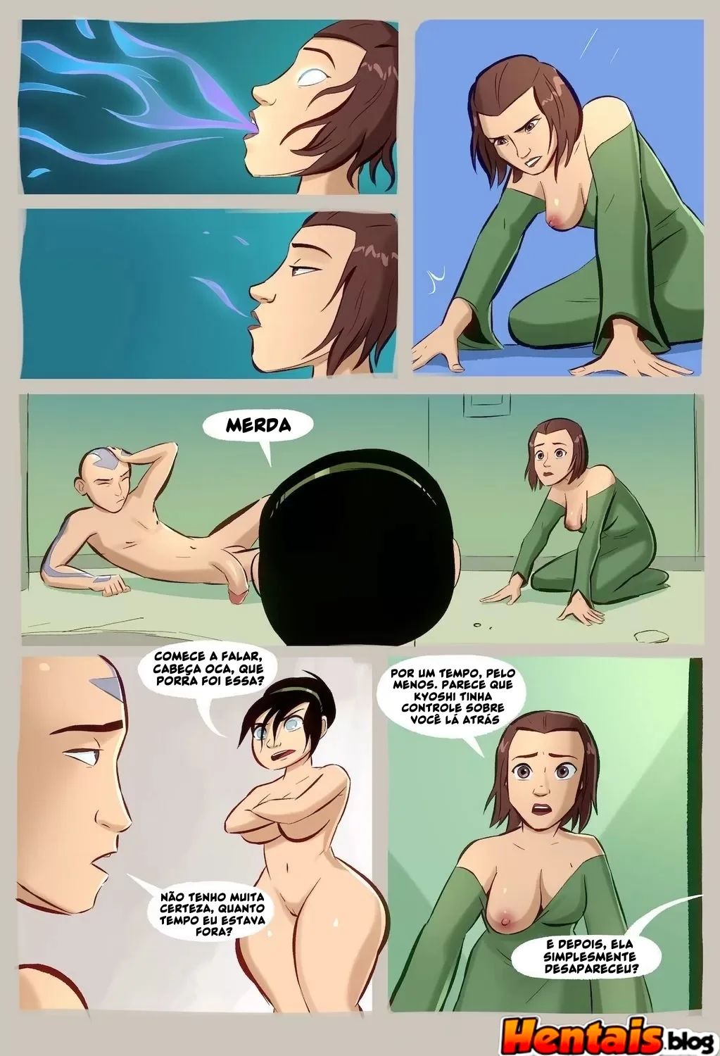 Provocando o Avatar: Toph tenta seduzir Aang durante sua meditação em Hentai HQ Brasileiro