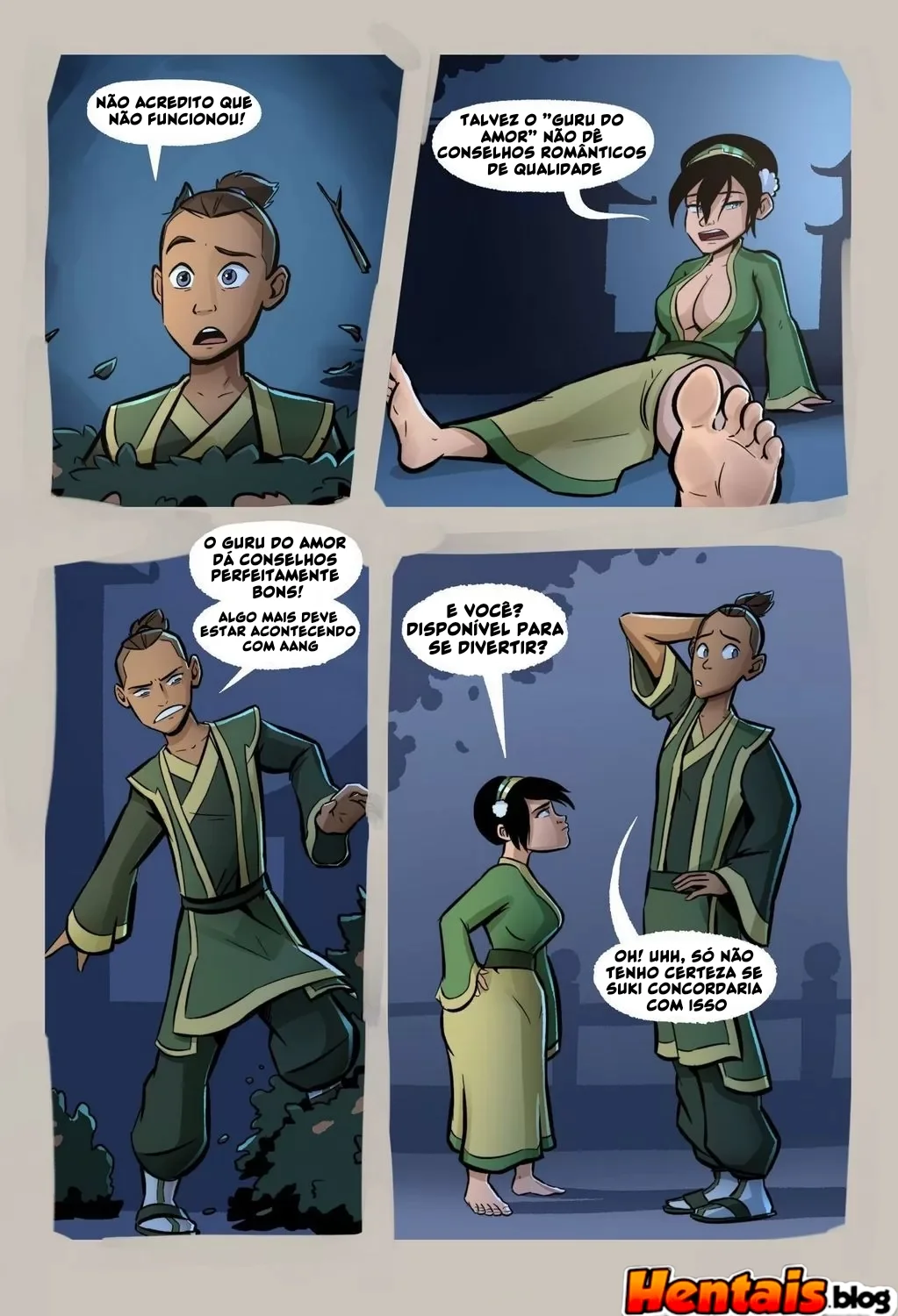 Provocando o Avatar: Toph tenta seduzir Aang durante sua meditação em Hentai HQ Brasileiro