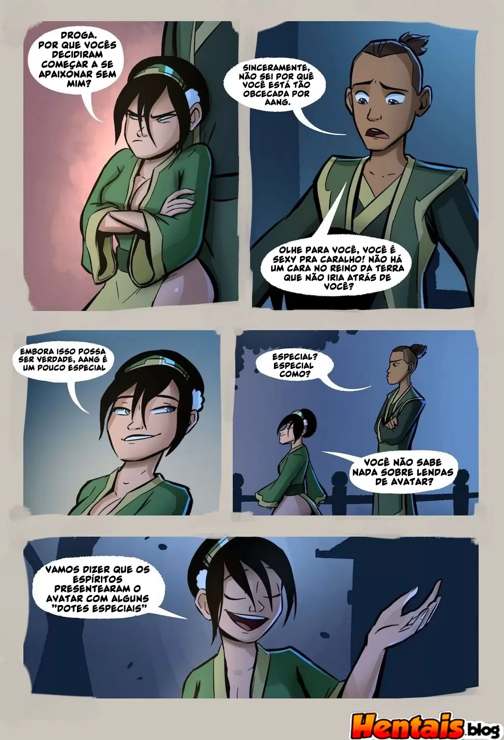 Provocando o Avatar: Toph tenta seduzir Aang durante sua meditação em Hentai HQ Brasileiro