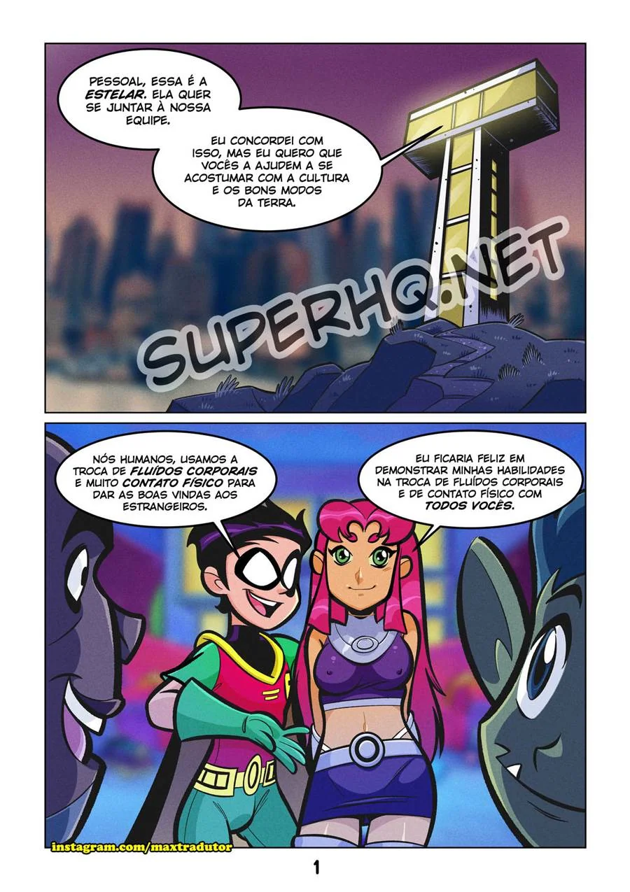 Putaria dos Jovens Titãs: Estelar Dando a Buceta para Robin e Cyborg em Hentai HQ Brasileiro