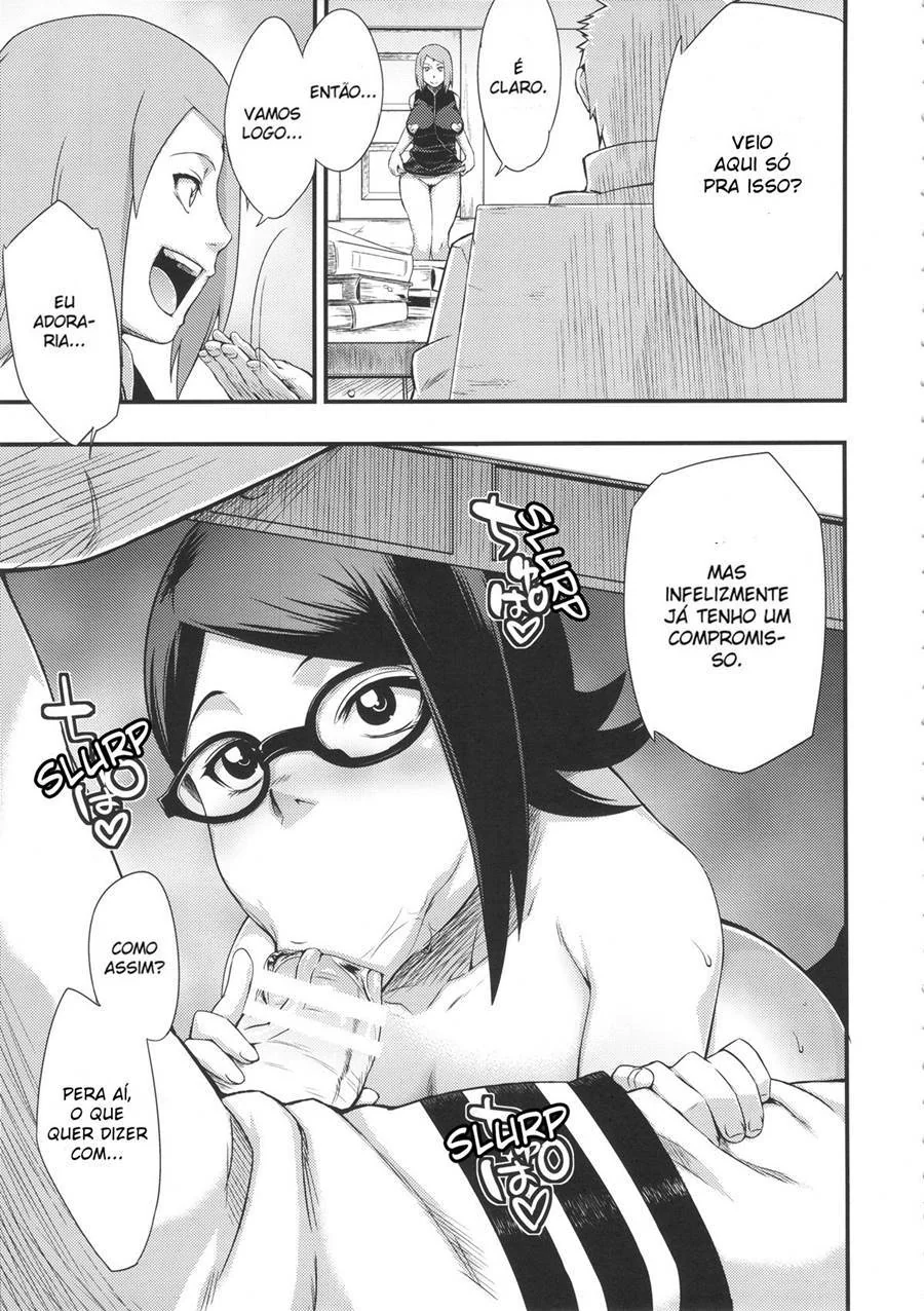 Sakura pega Naruto comendo Sarada e entra na putaria em hentai HQ
